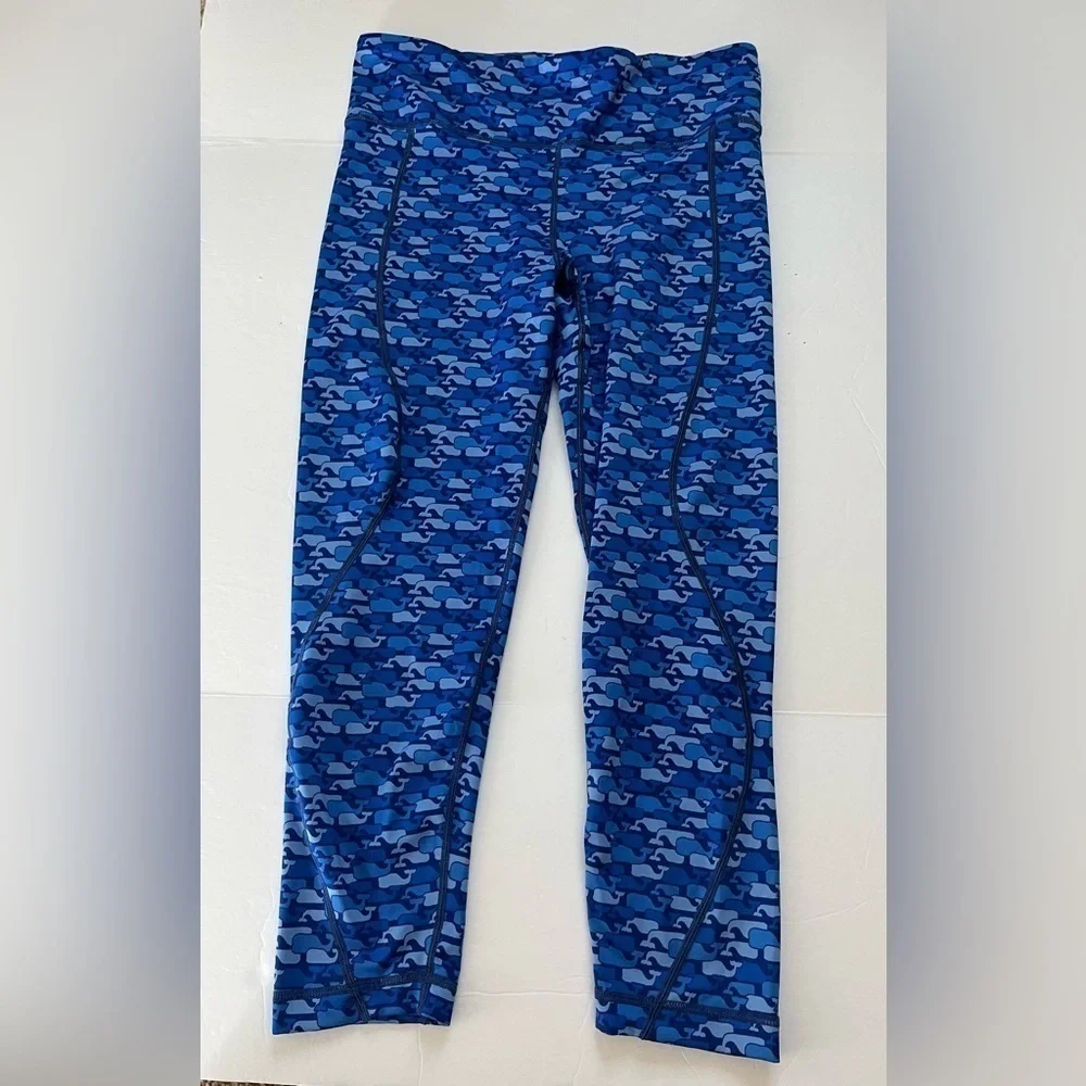 Vineyard Vines Performance Whale Outline Blue Printed Leggings Cropped Size Med